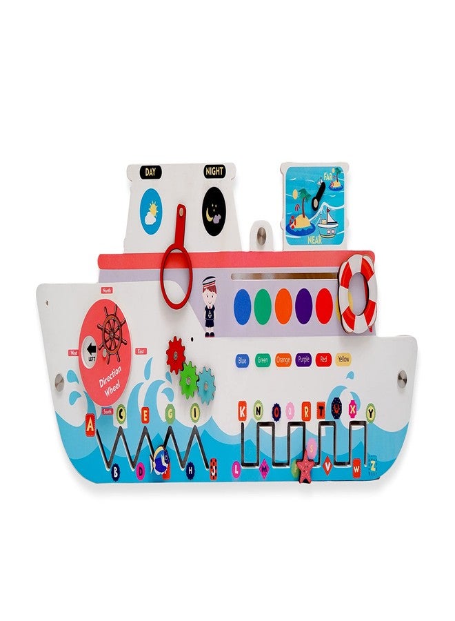 The Funny Mind 7 in 1 Activities Sea Ship Rugged Busy Board For Kids and Toddlers | Activities Wall Panel For Preschool Daycare, Creche, and Play School | Montessori Educational Sensory Toy For Babies - Image 1